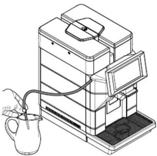 Line drawing of a multi-tiered industrial machine with a pitcher inserted, showing internal components and wiring (no text or symbols)