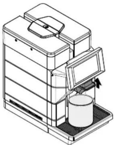 Line drawing of a mechanical device with a cylindrical component inserted into a tray (no text or symbols)