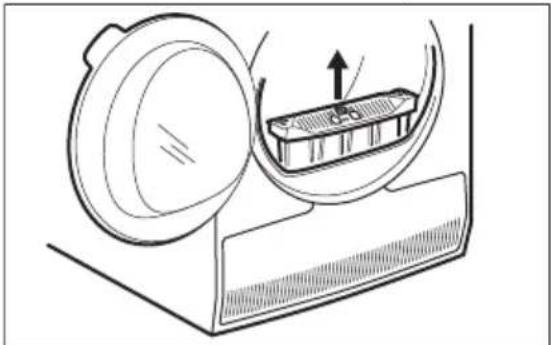 Diagram of a device with a lid and internal components, showing an upward arrow (no text or symbols).