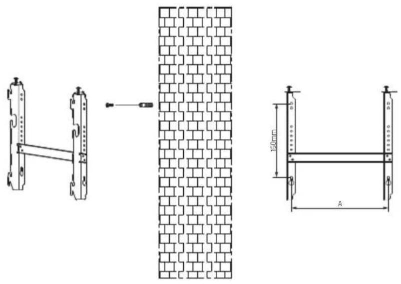 Technical diagram showing structural components and dimensions of a brick wall assembly, including frame structure and cross-section details.