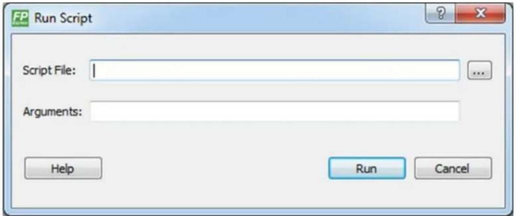 FP Run Script Script File: | Arguments: Help Run Cancel