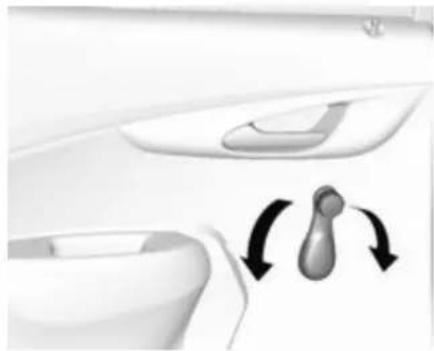 Interior view of a car showing the door, seat, and directional arrows indicating rotation (no text or symbols)