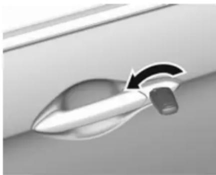 Close-up of a car door handle with a curved arrow indicating rotation (no text or symbols)