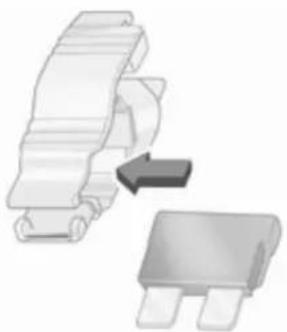 Illustration of two electronic components with a directional arrow indicating movement (no text or symbols)