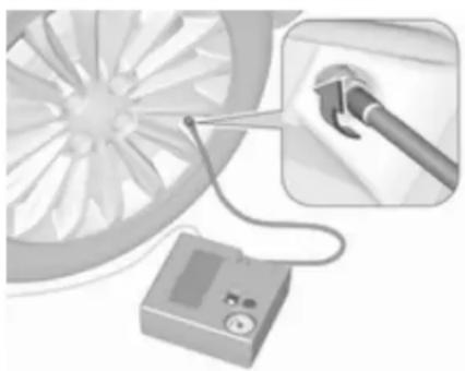 Illustration of a car fan connected to a handheld electronic device with a close-up inset showing the cable being inserted (no text or symbols visible)