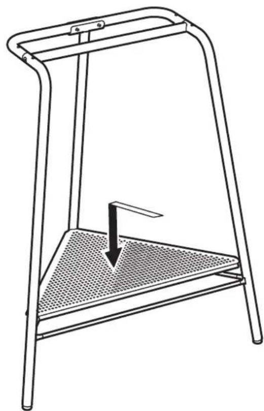 Line drawing of a metal ladder with a perforated base and downward arrow indicating force or movement (no text or symbols)