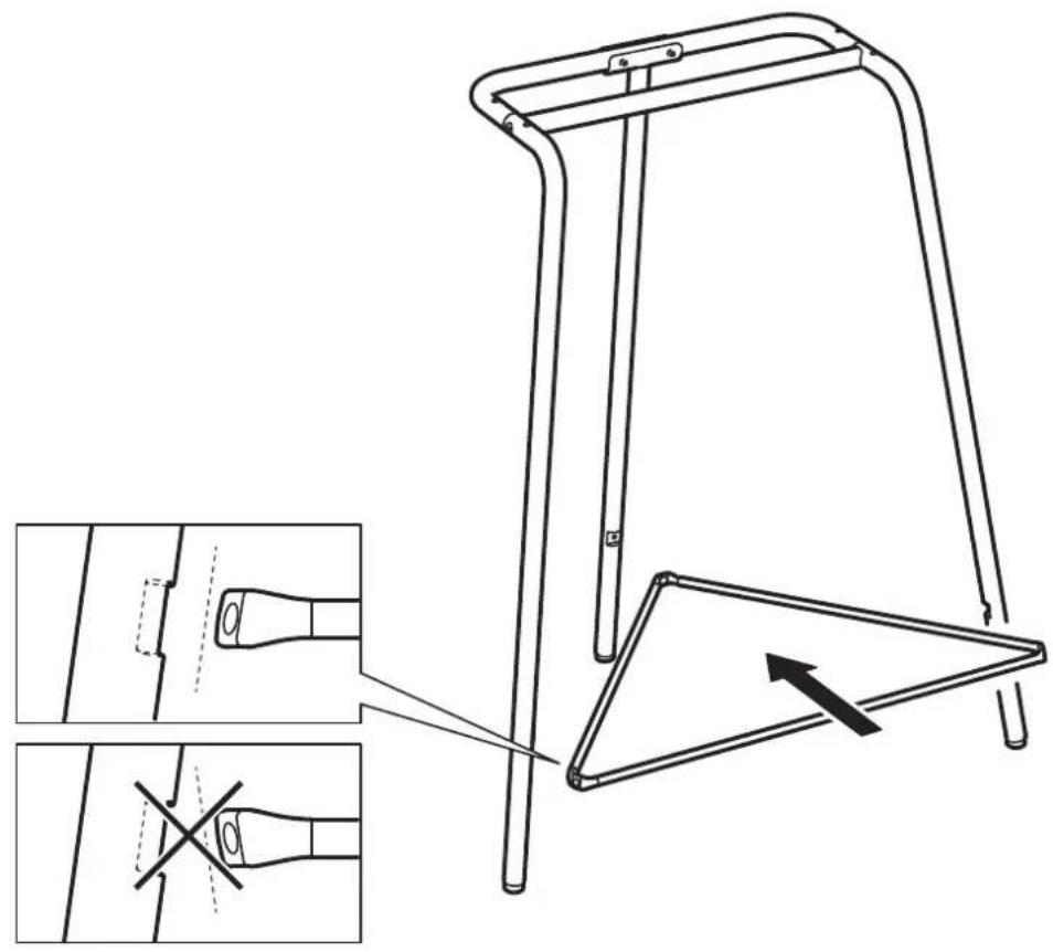 Technical diagram showing a folding chair mechanism with labeled parts and directional arrows indicating movement or force.