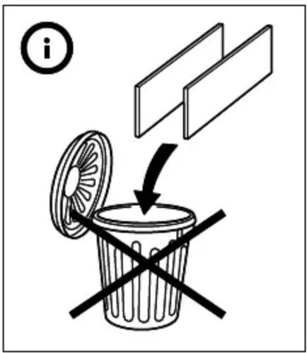 Diagram illustrating a waste sorting or disposal process with labeled items and a crossed-out bin marked with a cross.