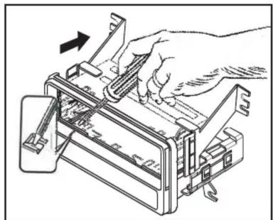 Technical line drawing of a hand using a tool to adjust or install a mechanical component (no text or symbols visible)
