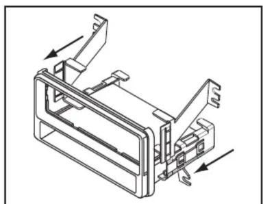 Technical line drawing of a mechanical assembly with mounting brackets and directional arrows (no text or symbols)