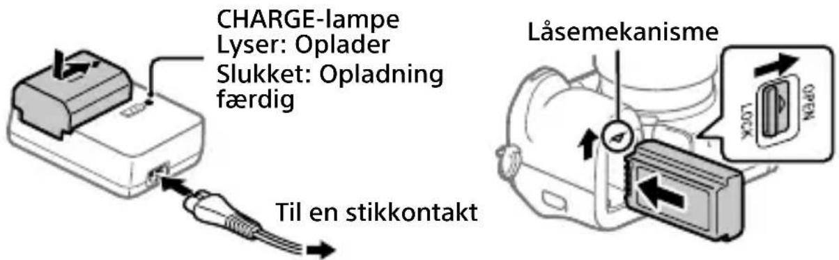 CHARGE-lampe Lyser: Oplader Slukket: Opladning færdig Til en stikkontakt Låsemekanisme