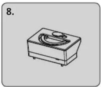 Simple line drawing of a rectangular electronic device with a circular top and base (no text or symbols)