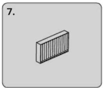 Isometric view of a rectangular block with vertical slats, labeled '7.' (no text or symbols on the object itself)