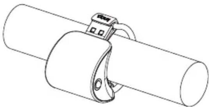 Technical line drawing of a mechanical clamp or bracket assembly (no text or symbols)