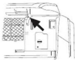 Line drawing of a device interior with a black arrow pointing to a component (no text or symbols)