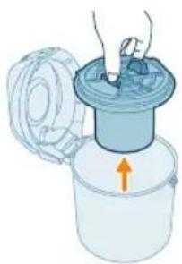 Illustration of a hand pouring liquid into a container with an arrow indicating direction.