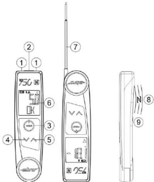 Technical diagram of a mobile phone with labeled parts including control panel, display screen, and cable