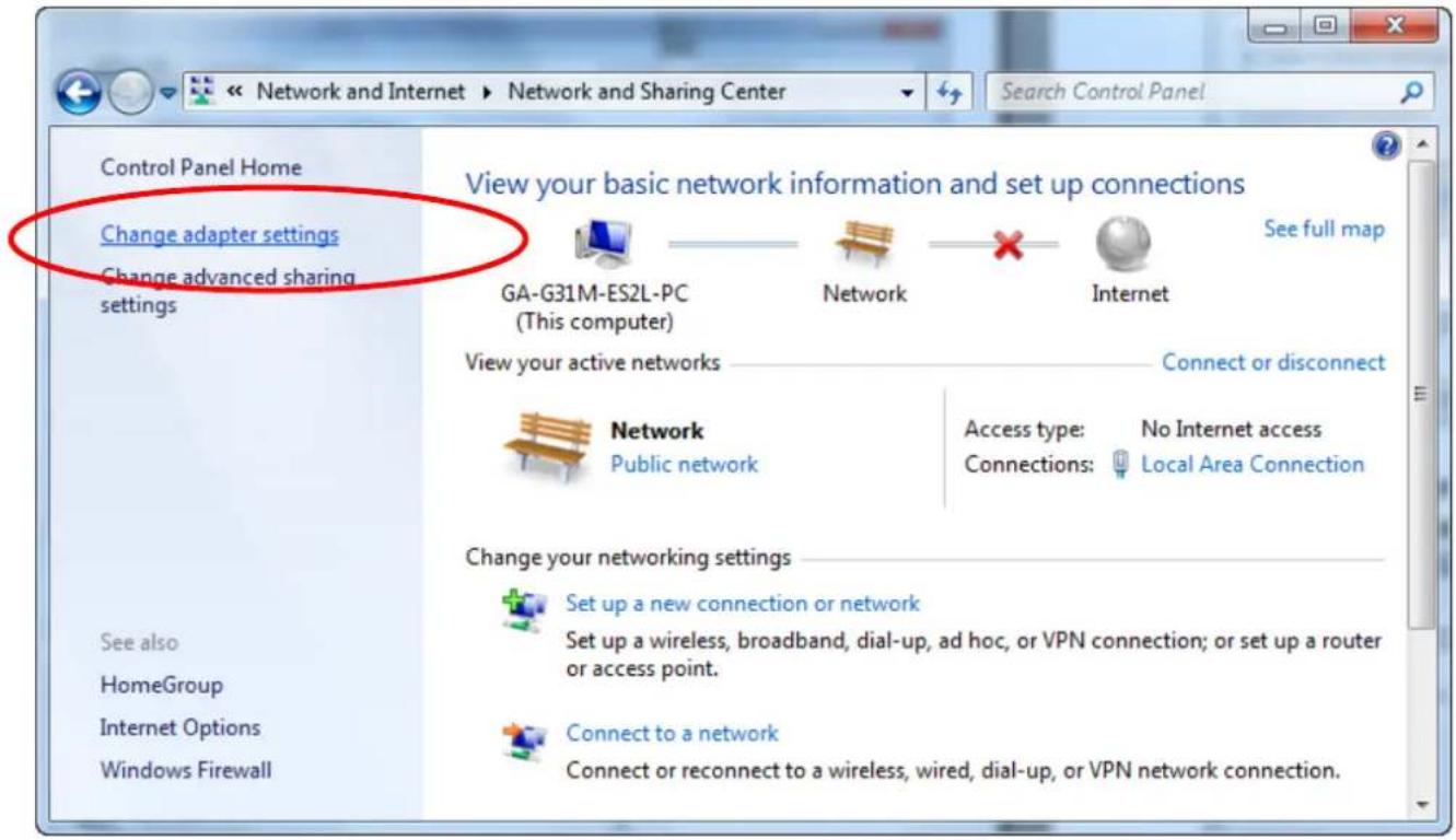 Control Panel Home Change adapter settings Change advanced sharing settings See also HomeGroup Internet Options Windows Firewall View your basic network information and set up connections See full map GA-G31M-ES2L-PC (This computer) Network Internet View your active networks Connect or disconnect Ne…