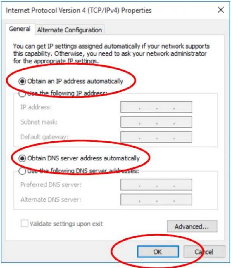 Internet Protocol Version 4 (TCP/IPv4) Properties General Alternate Configuration You can get IP settings assigned automatically if your network supports this capability. Otherwise, you need to ask your network administrator for the appropriate IP settings. Obtain an IP address automatically Use the…