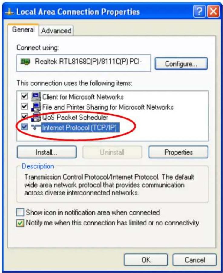 Local Area Connection Properties General Advanced Connect using: Realtek RTL8168C(P)/8111C(P) PCI- Configure... This connection uses the following items: ✓ Client for Microsoft Networks ✓ File and Printer Sharing for Microsoft Networks ✓ QoS Packet Scheduler ✓ Internet Protocol (TCP/IP) Install... U…