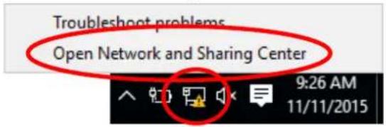 Troubleshoot problems Open Network and Sharing Center 9:26 AM 11/11/2015