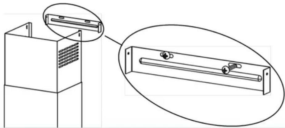 Technical line drawing of a cabinet with an inset showing a bracket detail (no text or symbols)