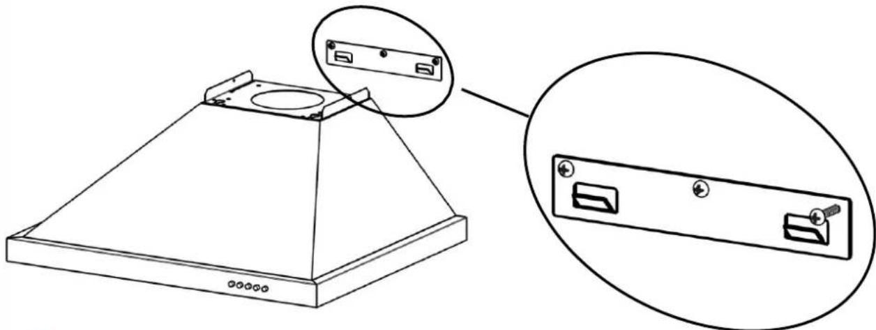Technical line drawing of a kitchen top with an inset showing internal components (no text or symbols)