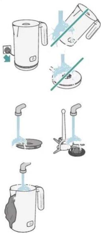 Illustration showing five different kitchen utensils: a kettle, a pan, a stove, and a water dispenser with steam rising.