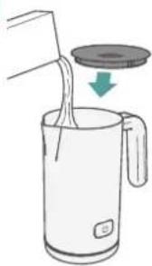 Line drawing of a kettle being poured into a cup, showing liquid level and lid (no text or symbols)