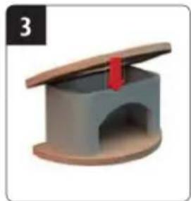 3D rendered image of a gray cylindrical object with an arched base and a lid, featuring a red arrow pointing downward (no text or symbols)