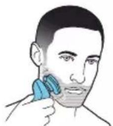 Illustration of a person applying a blue tool to their face.