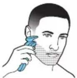 Illustration of a person using a handheld tool to apply face-to-face care.