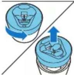 Two blue mechanical components with arrows indicating rotation or movement, no text or symbols present.