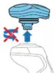 Diagram of a robotic arm with a blue handle and a blue checkmark, indicating no movement or force. No text or symbols present.