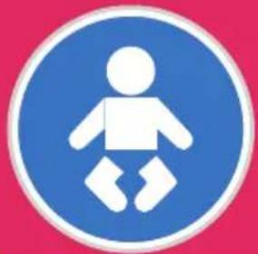 Blue circular sign with white pictogram of a baby figure (no text or symbols)