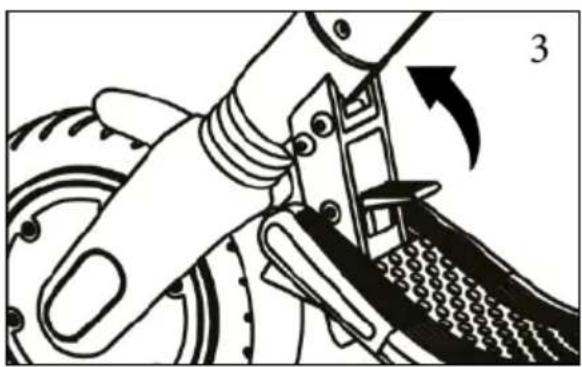 Mechanical assembly diagram showing a hand operating a tool with a gear and spring (no text or symbols)