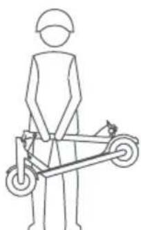 Line drawing of a person standing with a wheeled cart (no text or symbols)