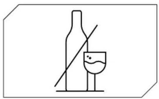 Simple line drawing of a wine bottle and glass with a diagonal line crossing through it (no text or symbols)