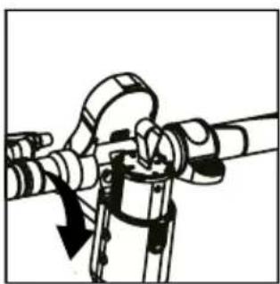 Mechanical diagram showing a lever mechanism with a curved handle and directional arrow (no text or symbols)