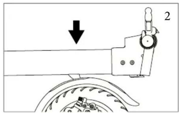 Technical diagram showing a mechanical device with a downward arrow and labeled component '2' (no text or symbols beyond label)
