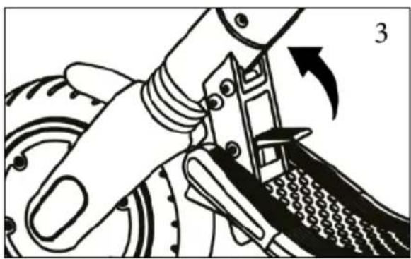 Mechanical assembly diagram showing a hand operating a tool with a gear and blade (no text or symbols)