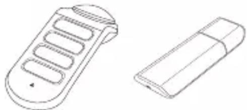 Dessin au trait de deux télécommandes : une fente avec des fentes de ventilation et un appareil rectangulaire (sans texte ni symboles)
