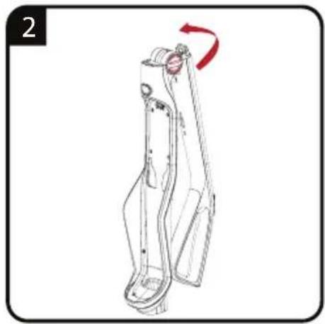 Line drawing of a mechanical device with a red arrow indicating rotation (no text or symbols).