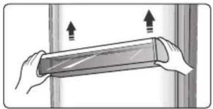 Illustration of two hands holding a transparent cylindrical object with upward arrows indicating motion or force (no text or symbols)