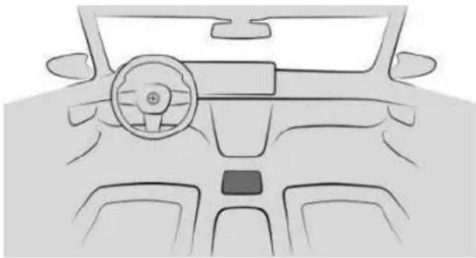 Front view line drawing of a car dashboard and steering wheel (no text or symbols)