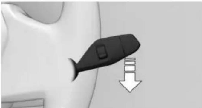 Illustration of a black fish-shaped object with a downward arrow indicating a decrease or drop (no text or symbols present)