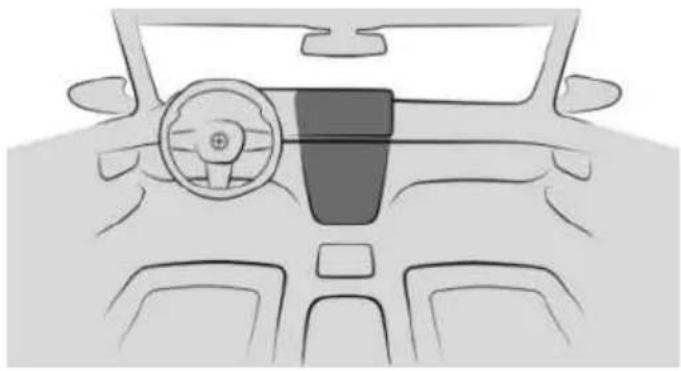 Front view of a car dashboard and steering wheel (no text or symbols visible)