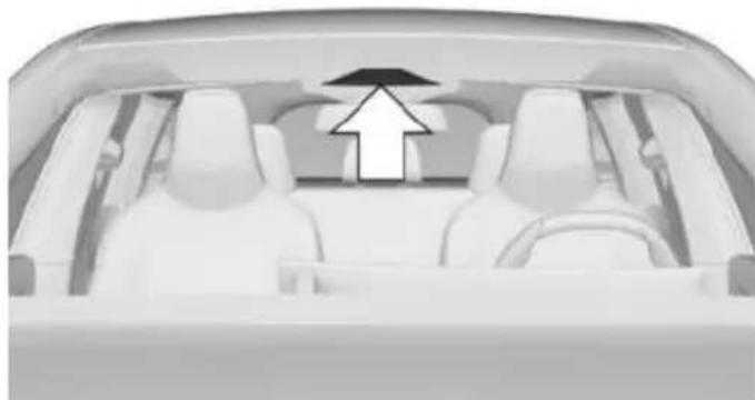 Interior view of a car showing the rearview and side seats with an upward arrow indicating direction (no text or symbols)
