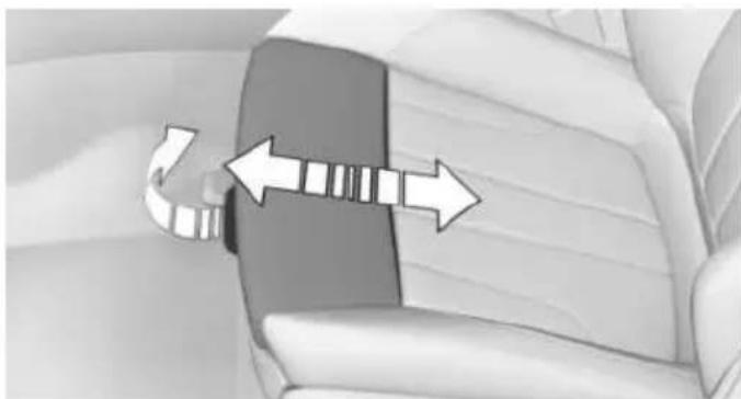 Interior view of a car seatbelt with directional arrows indicating movement (no text or symbols)