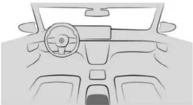 Front view of a car dashboard and steering wheel (no text or symbols visible)
